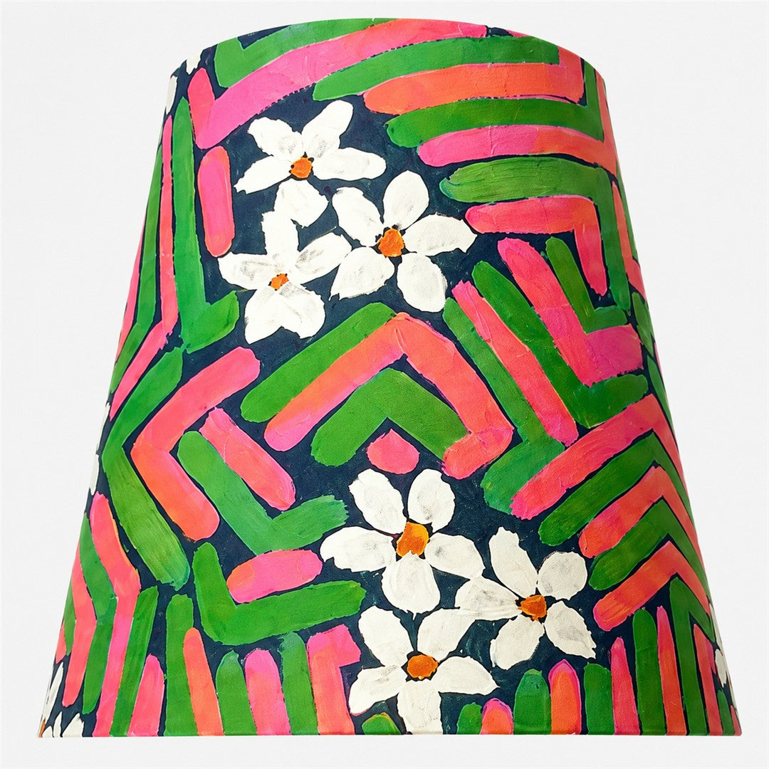Close-up of pink and green fabric shade pattern
