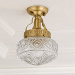 Afbeelding laden in galerijweergave, Clear Glass embossed Art Deco ceiling light in a bright classic interior