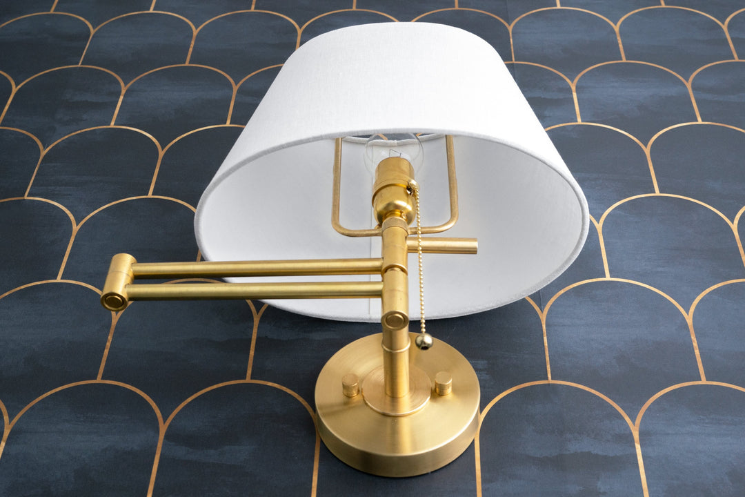 Ornato Luxe Brass Schoolhouse Sconce - Art Deco Wall Light with White Glass Shade