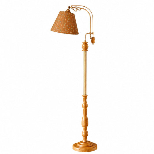 Lampada da terra vintage in legno e tessuto