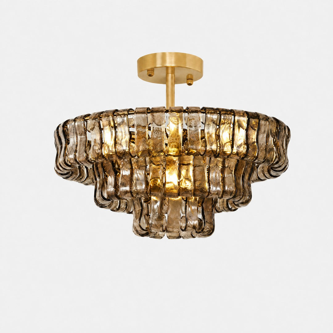 Franse vintage kroonluchter van geribbeld glas