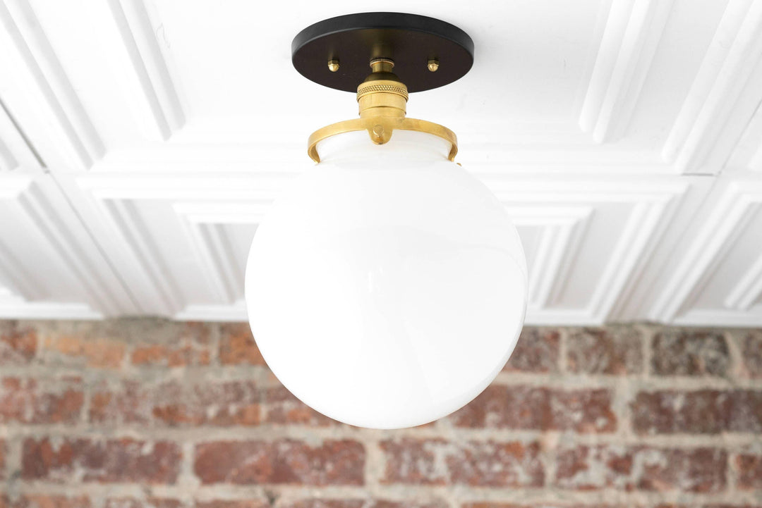 Glorica White Opal Sphere Modern Semi-Flush Light for Bedroom & Entryway