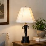 Load image into Gallery viewer, Vintage Black Wood Table Lamp with White Fabric Shade