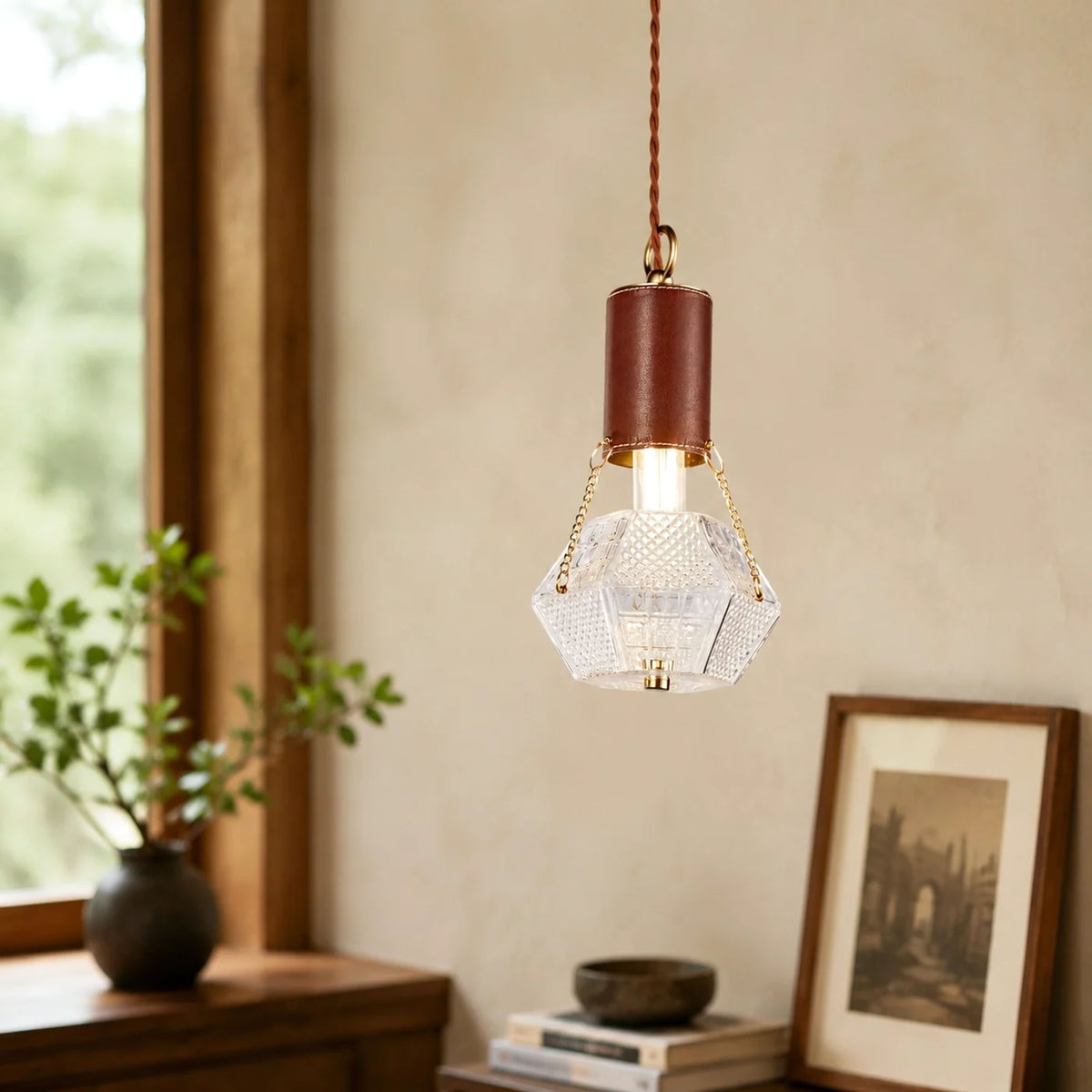 Prismatic French Leather Pendant Light 14
