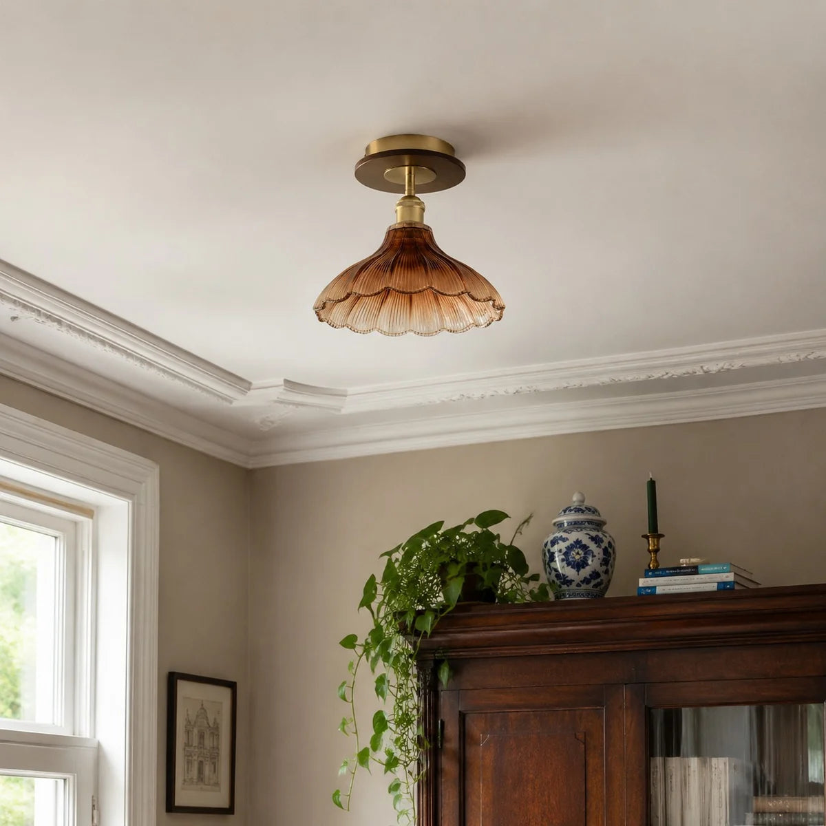 Ribbed glass ceiling light detail 2