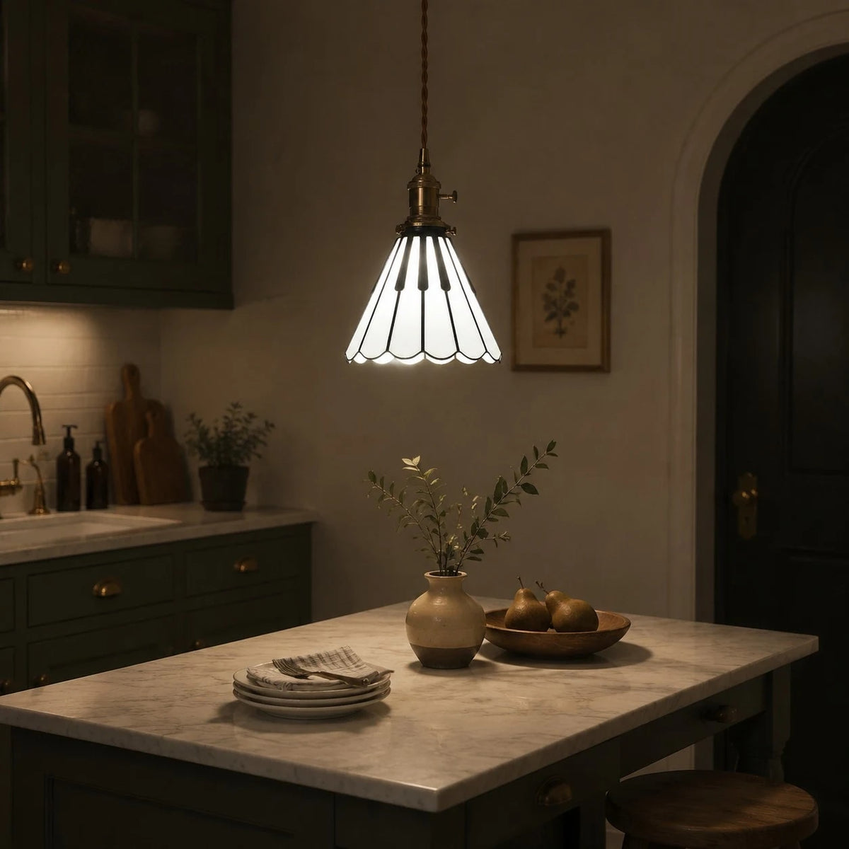 Single fluted pendant in a dining space