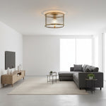 Load image into Gallery viewer, RibGlow Ribbed Glass Flush Ceiling Light – Classic Flush Mount Ceiling Lamp for Living Room or Hallway