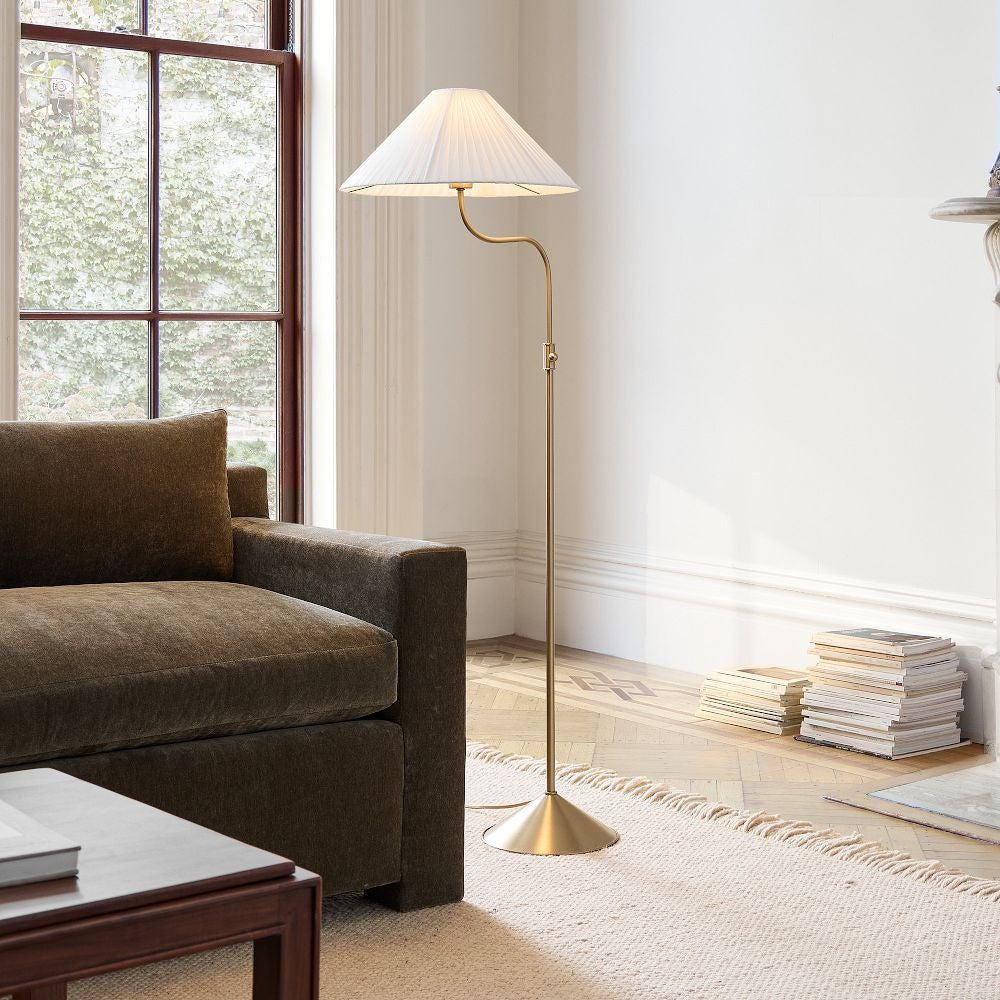 Fibura Elegant Floor Lamp Linen Shade Champagne Bronze – Add Warmth