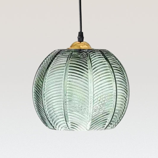 Aria Ribbed Glass Ball Pendant – Modern Orb Hanging Light for Kitchen Island and Dining Room
