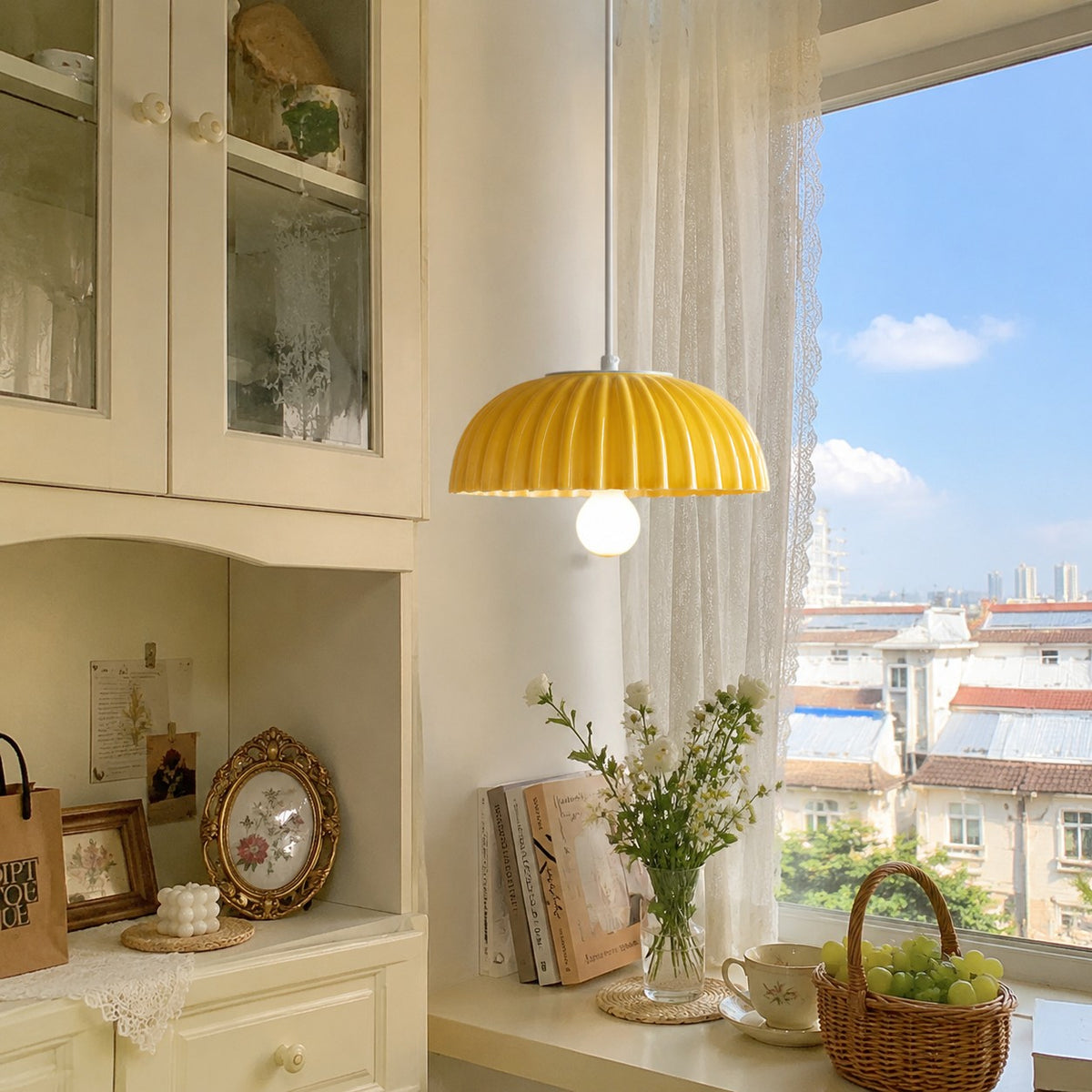 Ceramic Pendant Light with Sculptural Gloss Shade