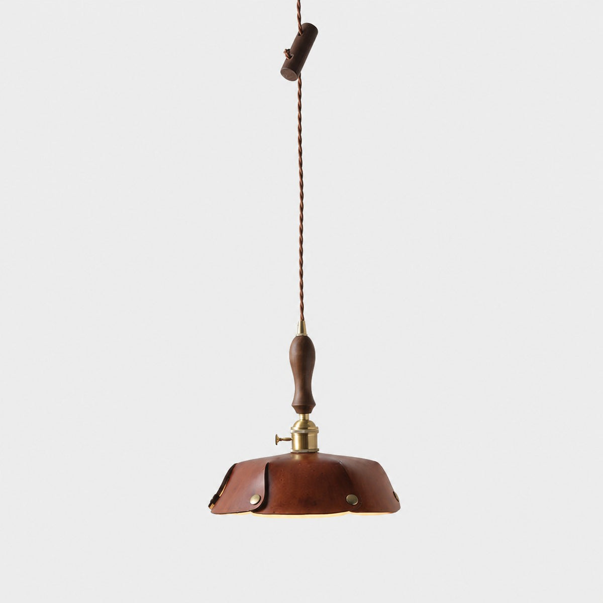 Single Pendant Vintage Brown Leather Shade Dia. 30 cm / 11.8 in