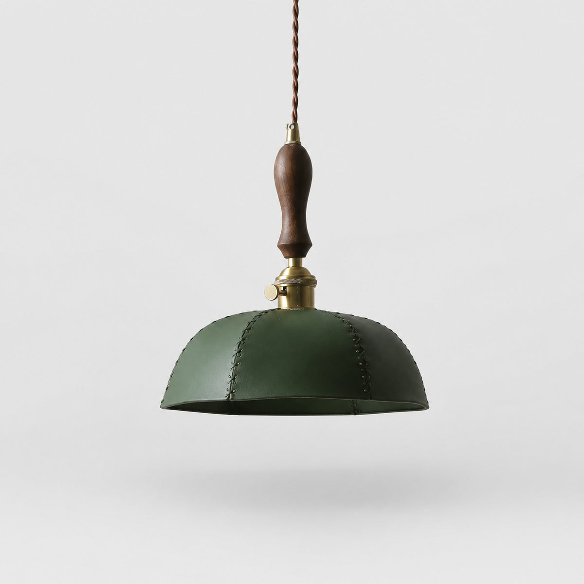 Deep green leather dome pendant lamp without crystal drops