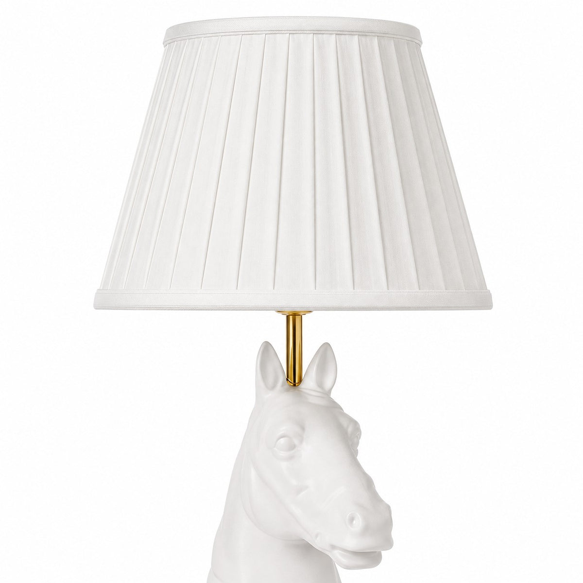Close detail of fabric shade and lamp neck