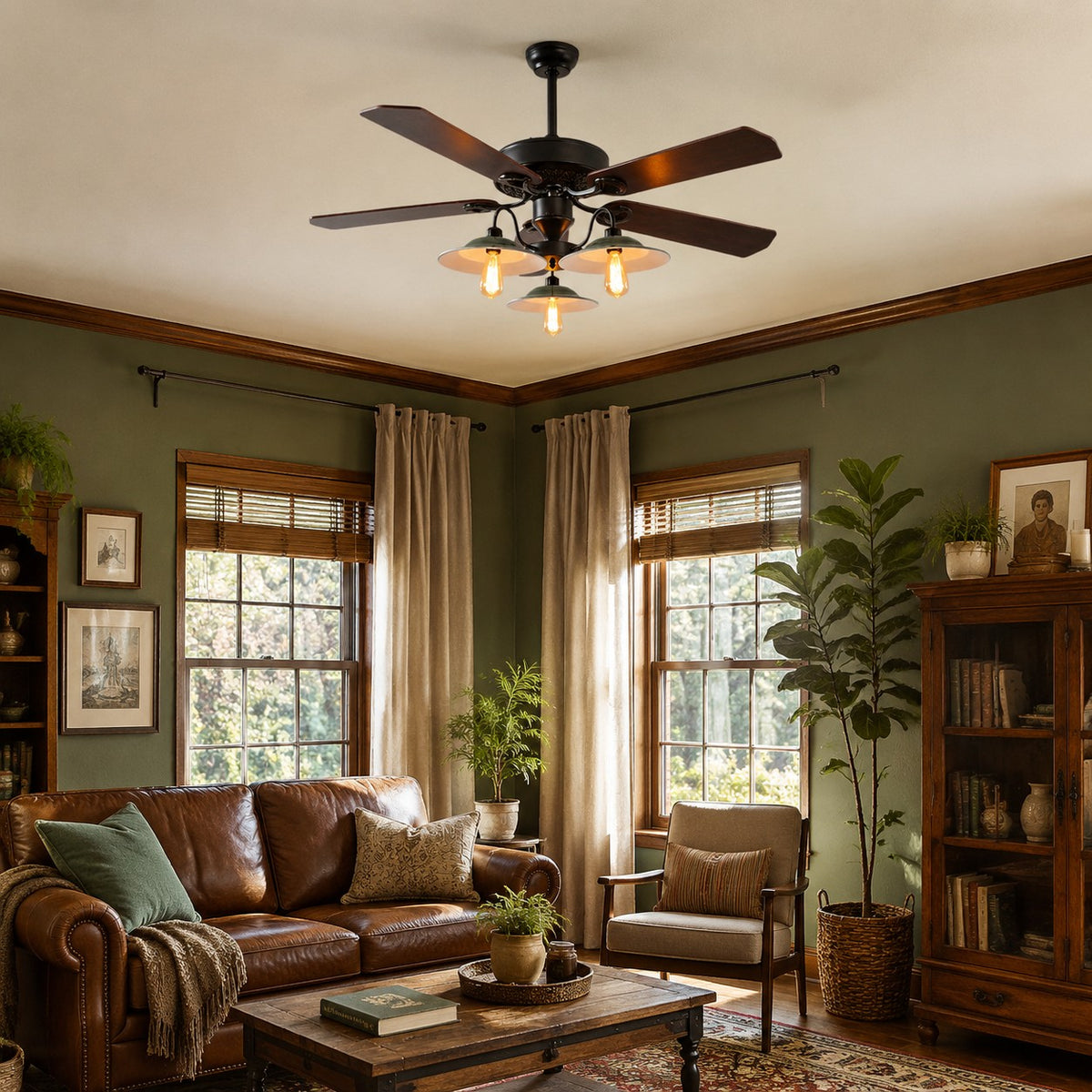 Industrial Ceiling Fan Light with Wood or Iron Blades