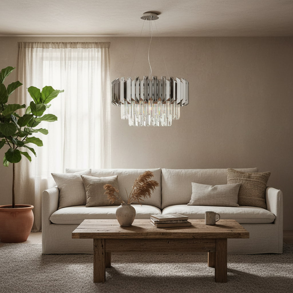 Virelia Suspension Contemporaine en Cristal – Luminaire Plafonnier à Abat-jour en Cristal Superposé pour Salle à Manger ou Salon