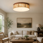 Afbeelding laden in galerijweergave, Wabi-Sabi-plafondlamp van massief hout en gevlochten touw met ledverlichting, direct tegen het plafond