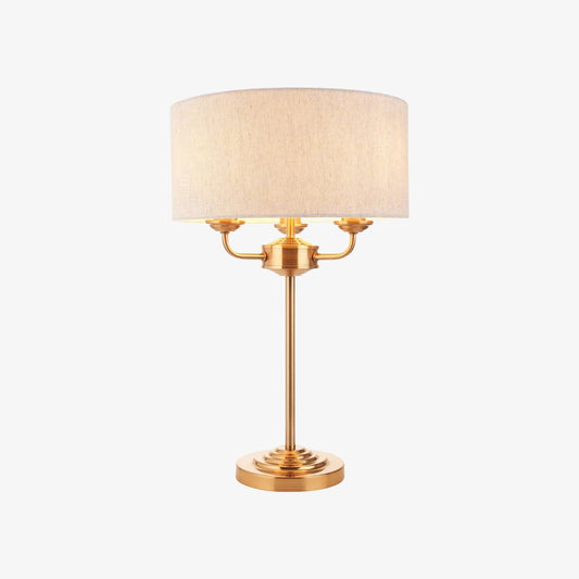 Lámpara de Mesa Tela de 1 y 3 Luces – Lino y Metal Modernos para Mesita de Noche o Sala