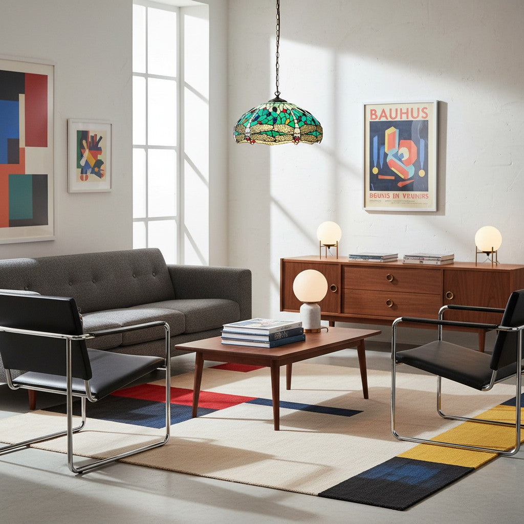 TF Dragonfly Blauwe Tiffany Plafondlamp – Art Nouveau Glas-in-Lood Hanglamp voor Woonkamer