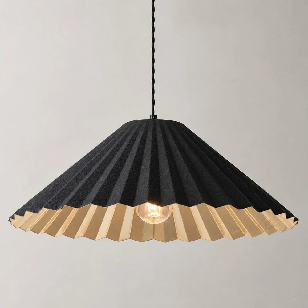 Black metal dome pendant shade profile detail
