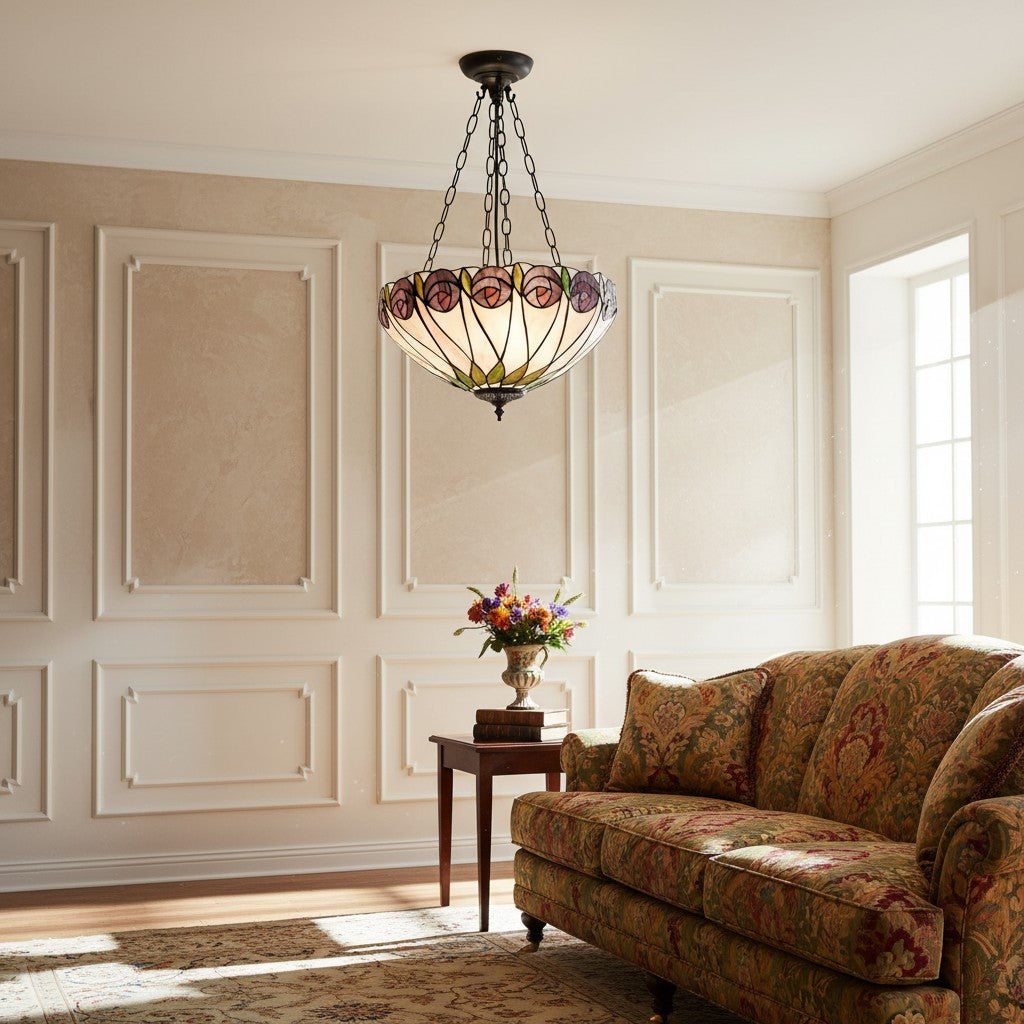 TF Hutchinson Tiffany-hanger - Omgekeerde kunstglas verstelbare plafondlamp voor thuis