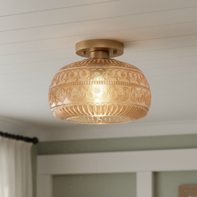 Lurex Geleverd Patroon Glazen Opbouw Plafondlamp - Gegraveerd Ontwerp en Decoratieve Binnenverlichting U21