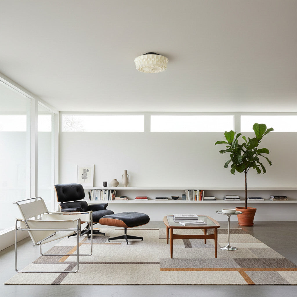 Dretta Vintage Klassieke Ronde Plafondlamp - Gesculpteerde Kunstglas Verlichtingsarmatuur voor Woonkamer U02