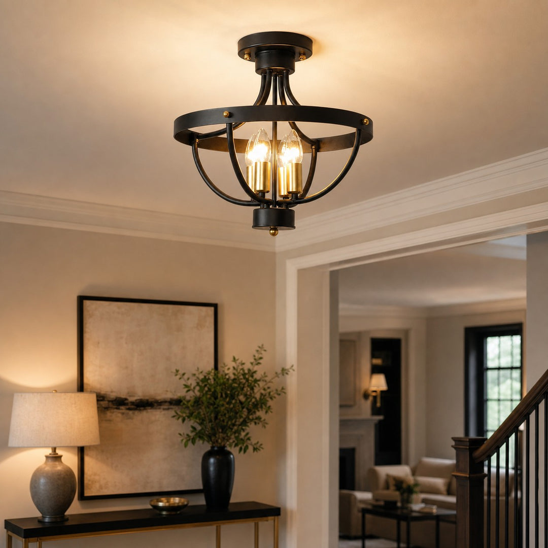 Vintage plafondlamp in landelijke stijl, halfopbouw
