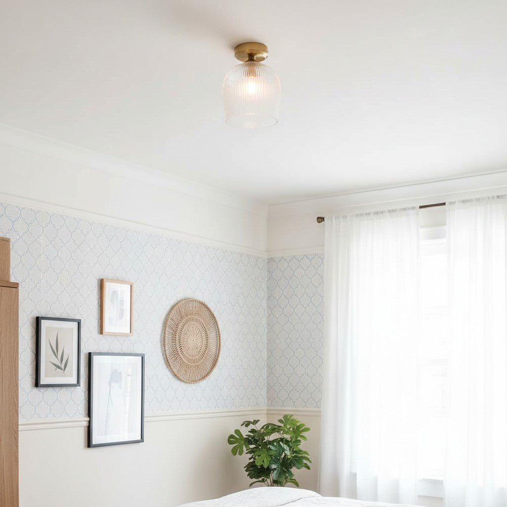 Brazara Koepel Plafondlamp - Industrieel Geribbeld en Helder Glas voor Woonkamer