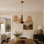 Cargar imagen en el visor de la Galería, Solmire Rustic Chandelier – Wooden Mental Frame with Fabric Shades for Living Room