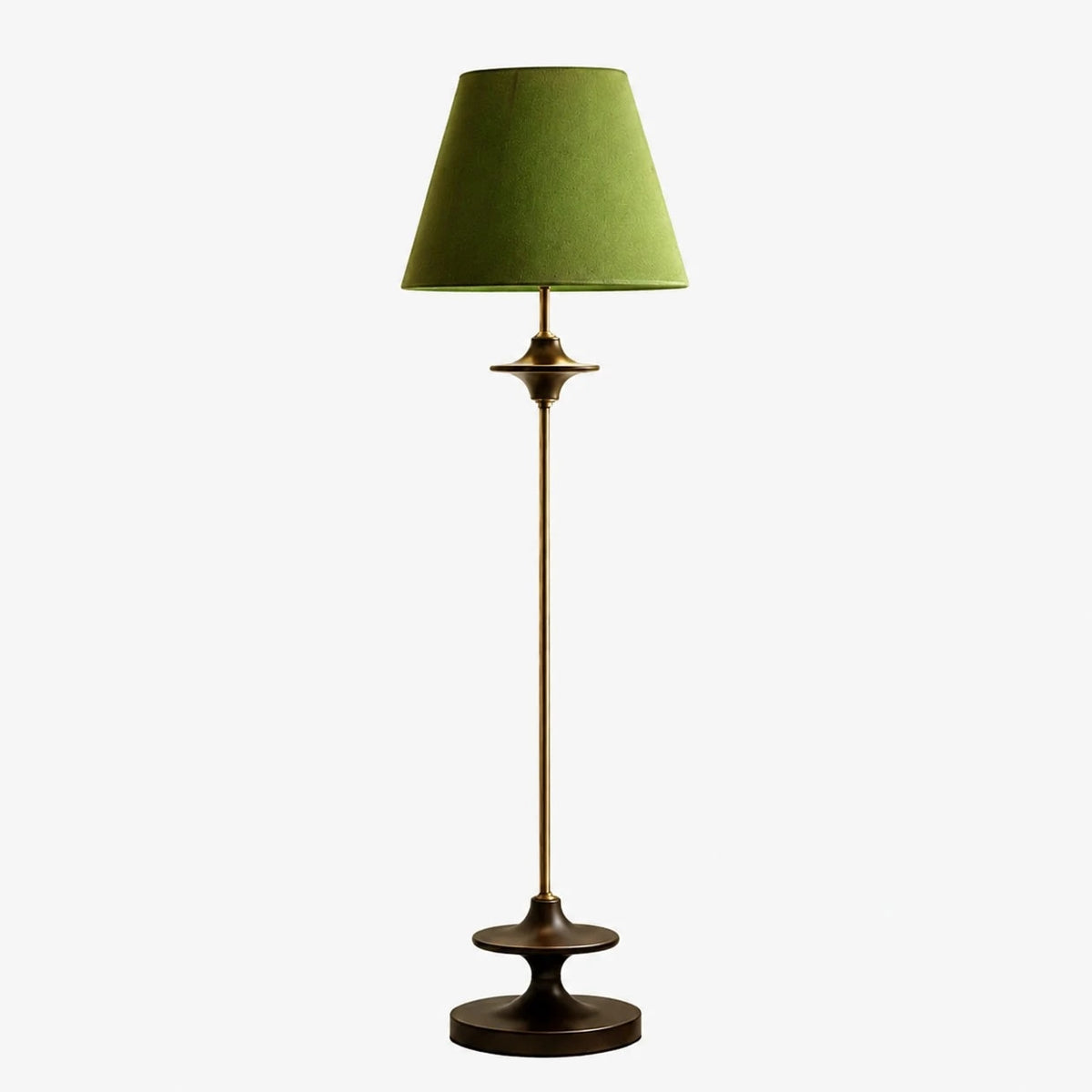 Green vintage fabric shade floor lamp