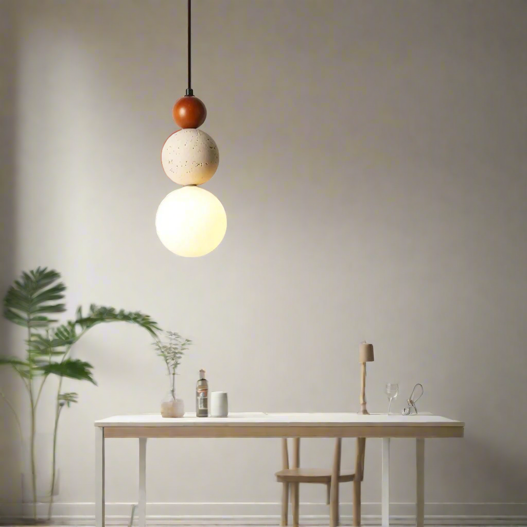 Lámpara Colgante de Noche Elegante de Piedra Crema para Mesita de Noche