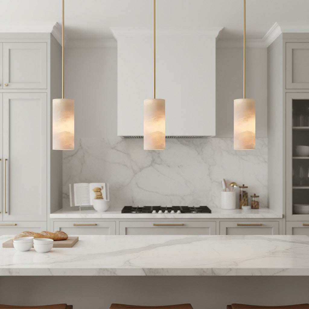 Lumastera Lampa Wisząca o Cylindrycznym Kształcie z Naturalną Strukturą Kamienia - Luksusowa Lampa do Salonu