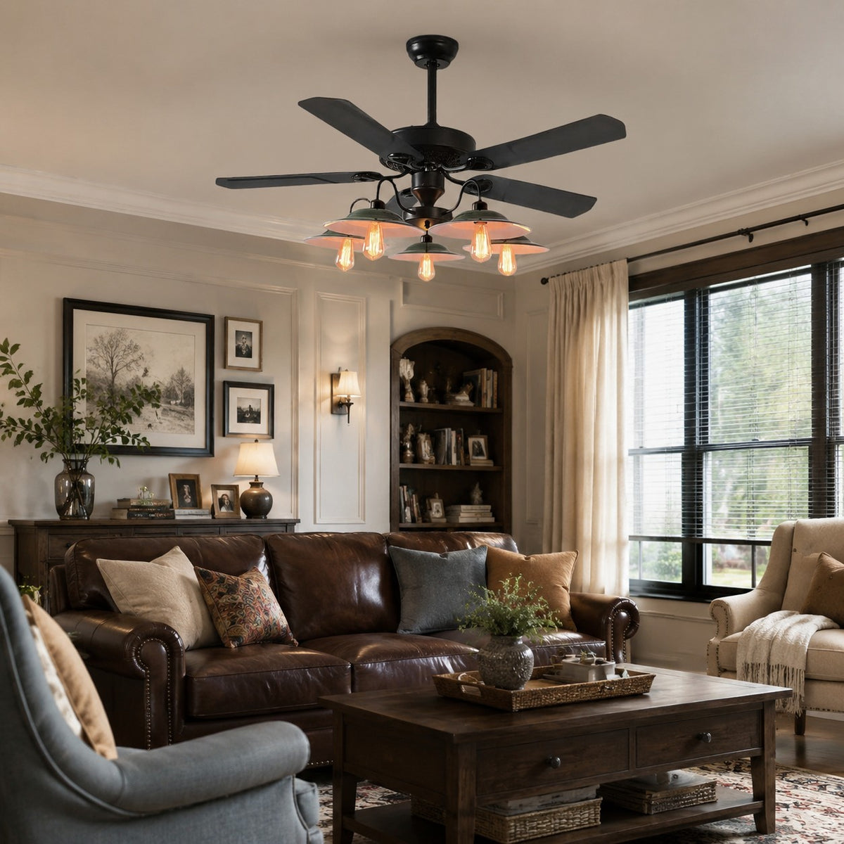 Industrial Ceiling Fan Light with Wood or Iron Blades