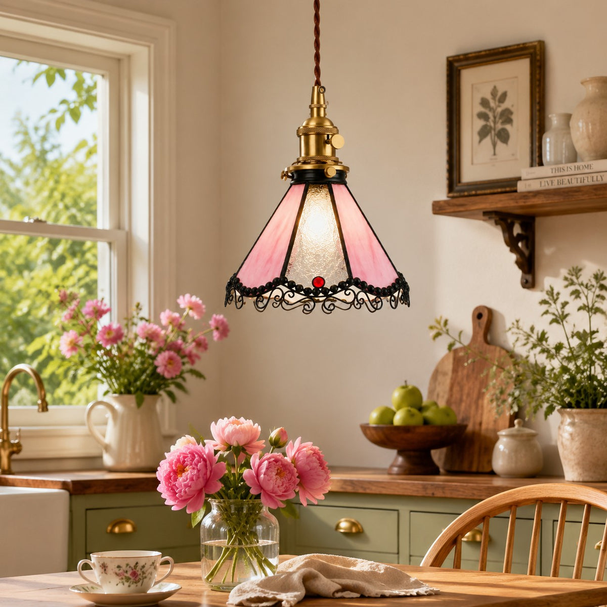 Multicolor Stained Glass Pendant Light