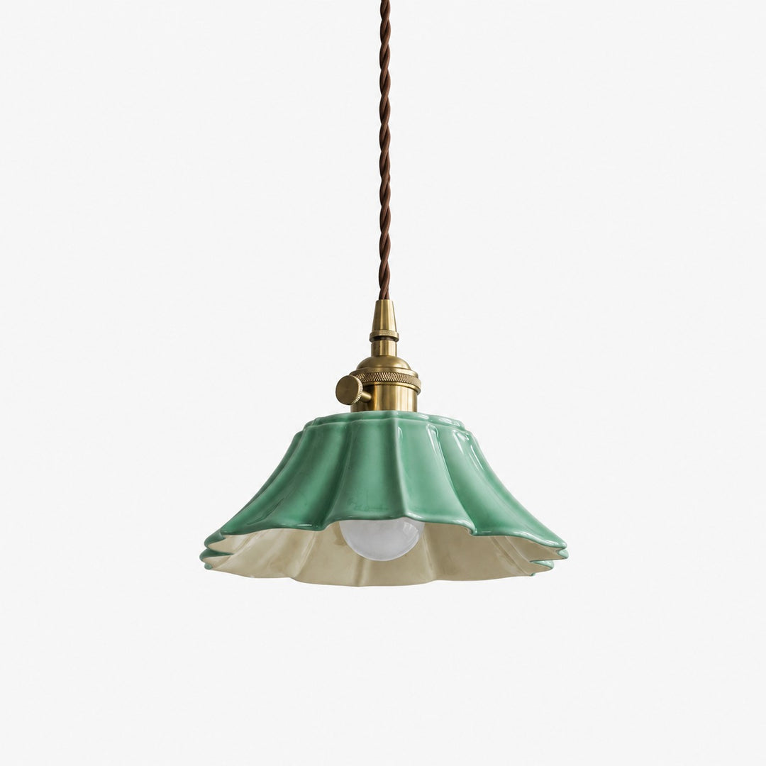 Vintage Celadon Keramik Lotus Hängeleuchte