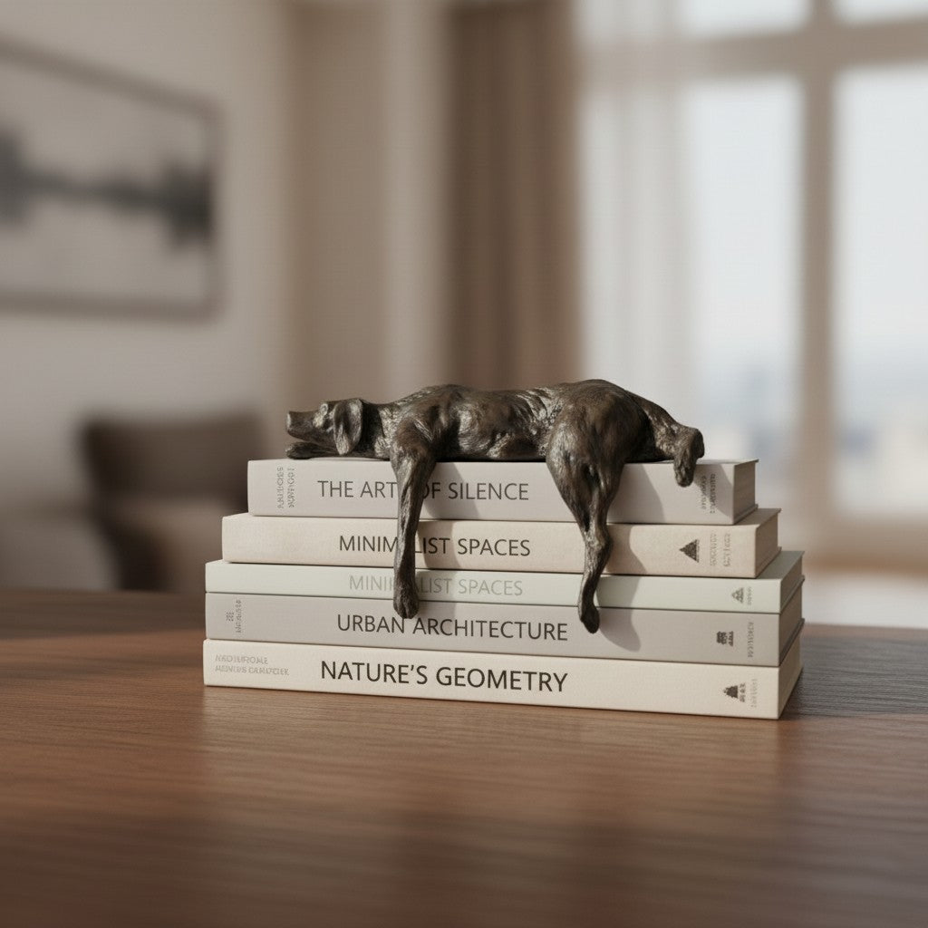 Floxo Lazy Dog and Abstract Nordic Human Figurine Minimalist Sculpture for Modern Shelves and Desks