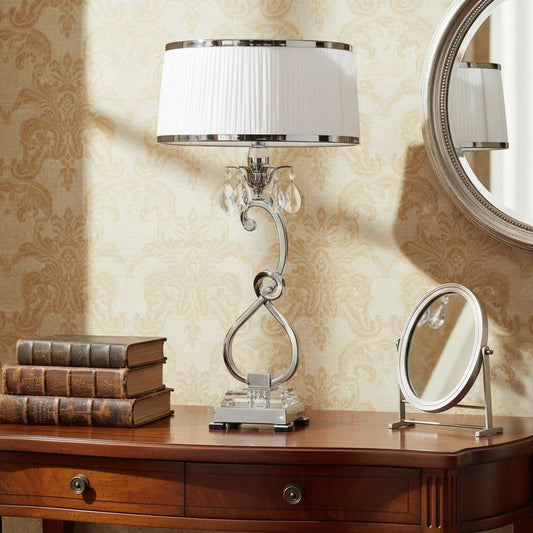 Lámpara de mesa decorativa Talonis de cristal – Estilo curvo en metal para interiores del hogar