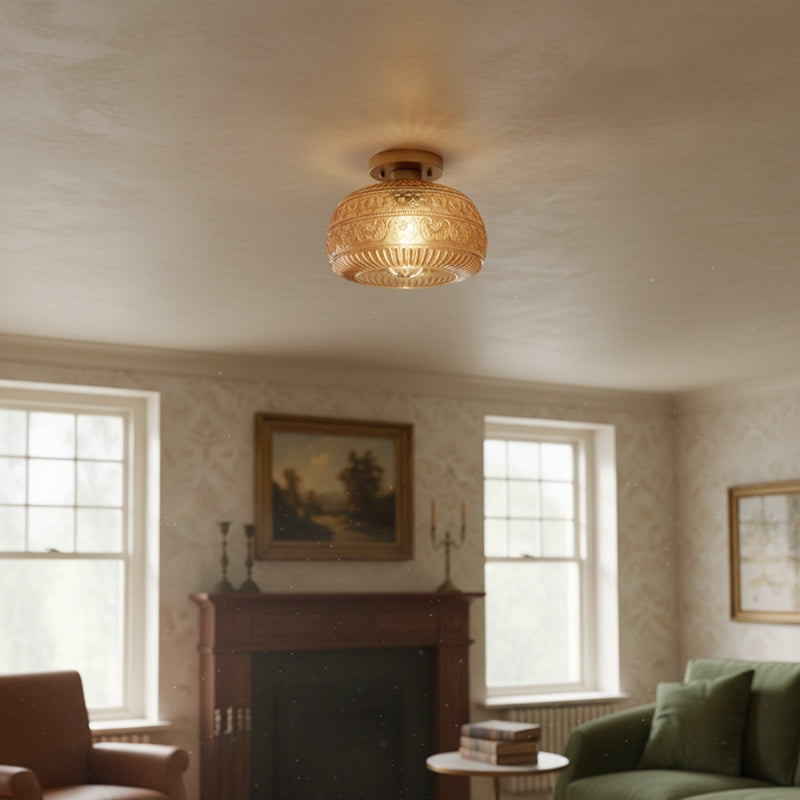 Lurex Geleverd Patroon Glazen Opbouw Plafondlamp - Gegraveerd Ontwerp en Decoratieve Binnenverlichting U21