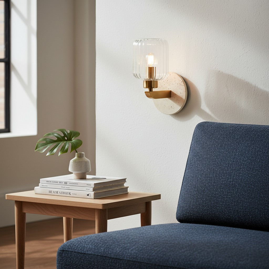 Lámpara de Pared Moderna de Mármol Korlisse - Latón Vintage y Acento de Vidrio Transparente para Sala de Estar y Pasillo