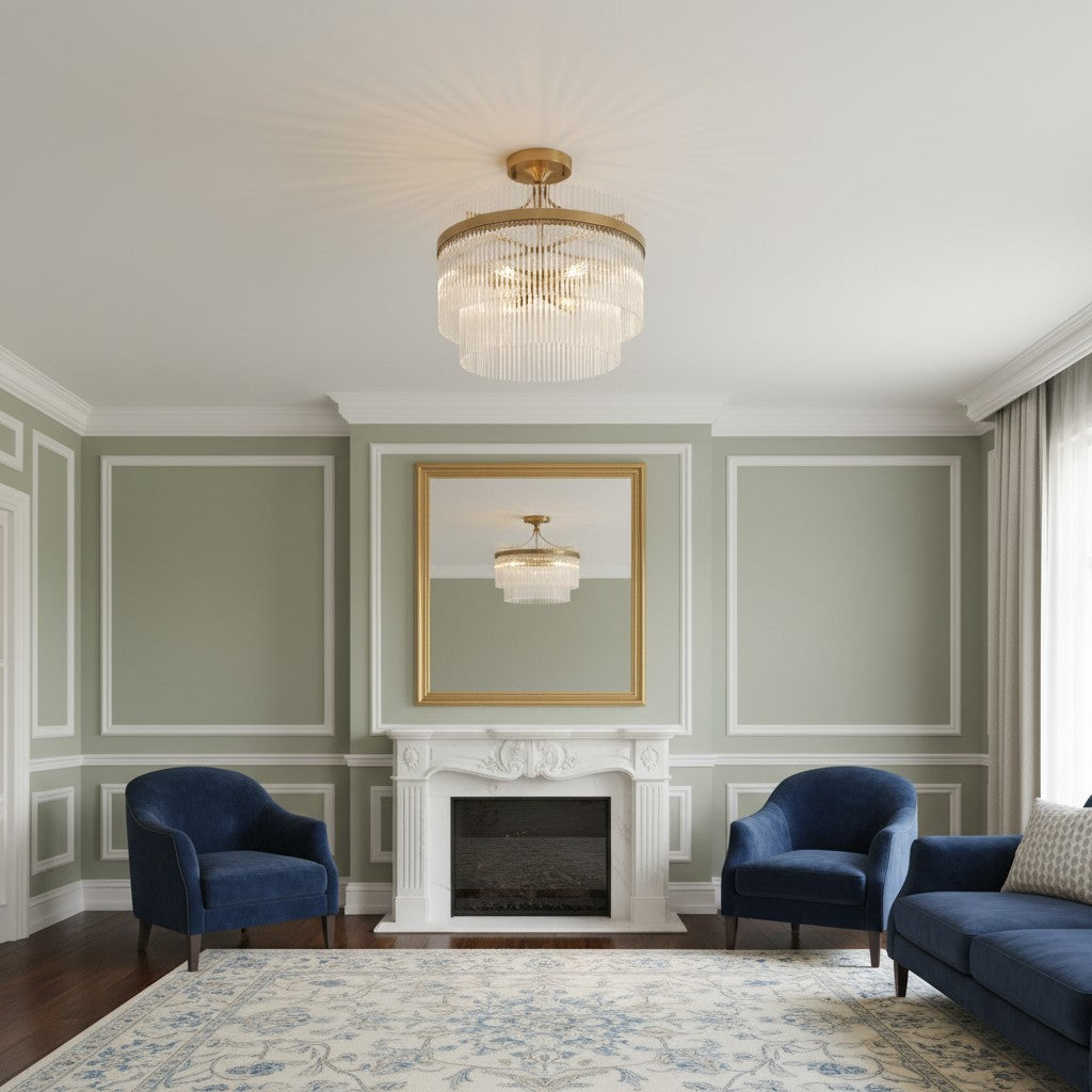 RibGlow antiek messing 3-licht plafondlamp met helder glas - hal of slaapkamer