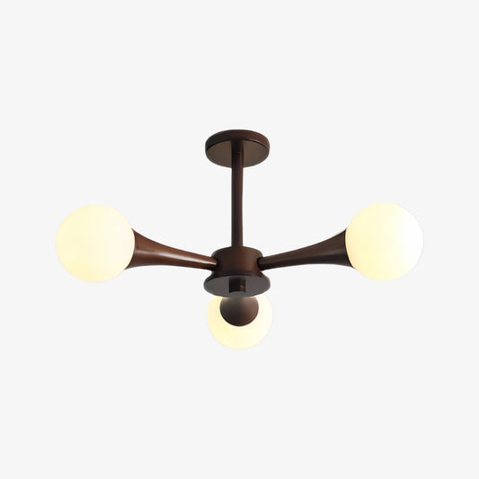 Lámpara de Araña con Múltiples Luces y Globo de Vidrio Novalune con Marco de Madera - Estilo Zen Japonés para Sala de Estar