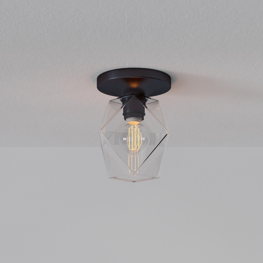 Talvior Sculptural Flush Mount Ceiling Light – Faceted Glass for Modern Interiors