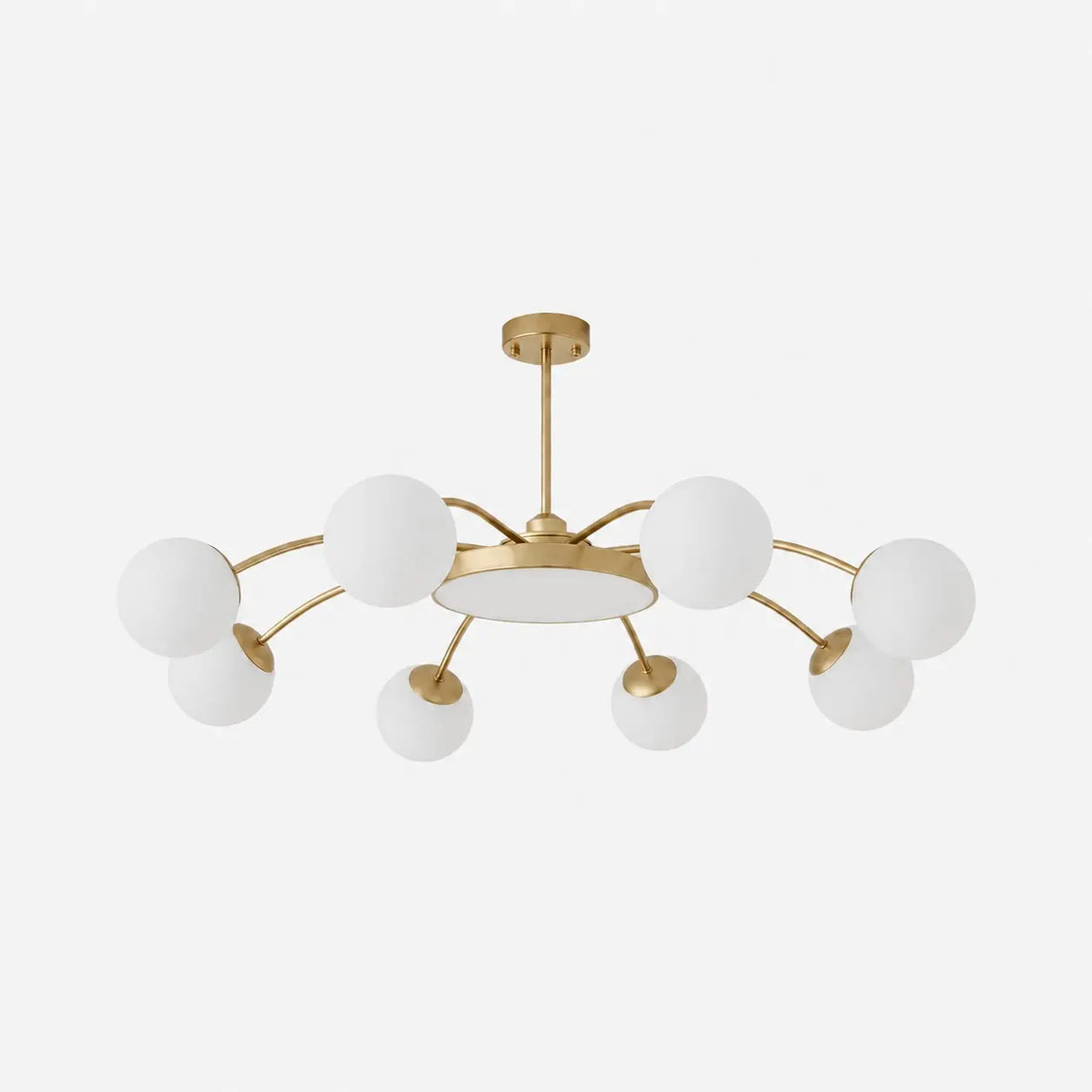 Modern milk glass chandelier with 8 lights in Gold