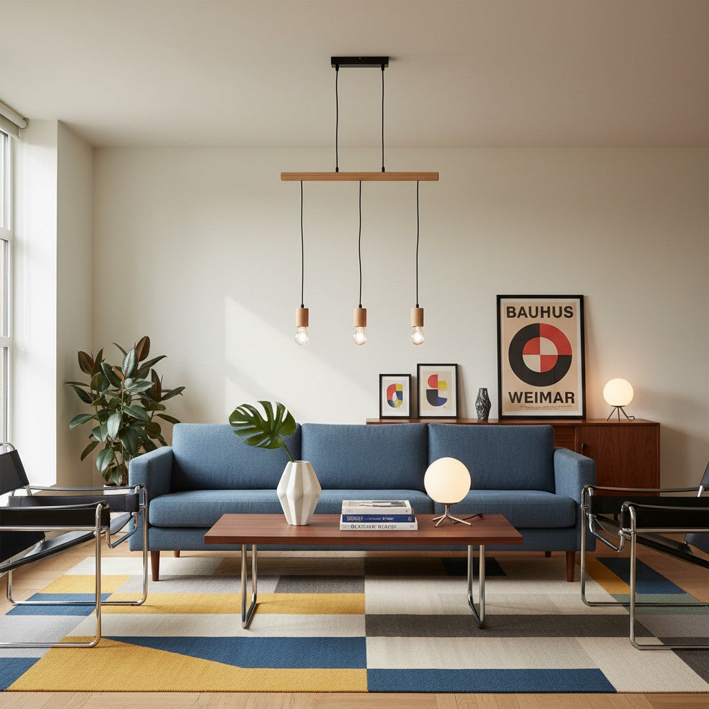 Virell Verstelbare Lineaire Plafondlamp – 3-Lamps Houten en Metalen Ontwerp voor Keukeneiland of Kantoor