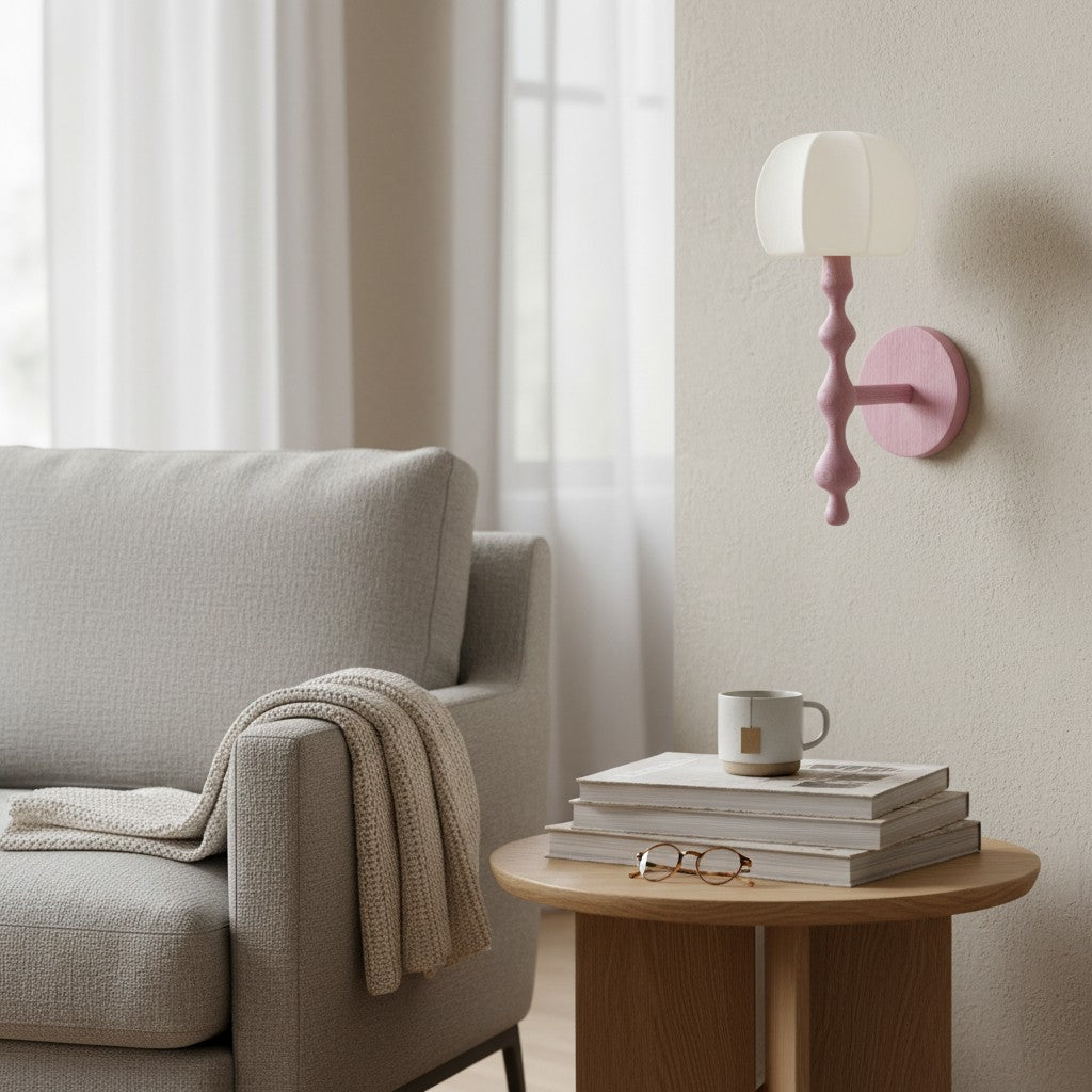 Lámpara de pared Savara moderna con base curva – Pantalla de tela suave y difusa para pasillos y salas de estar