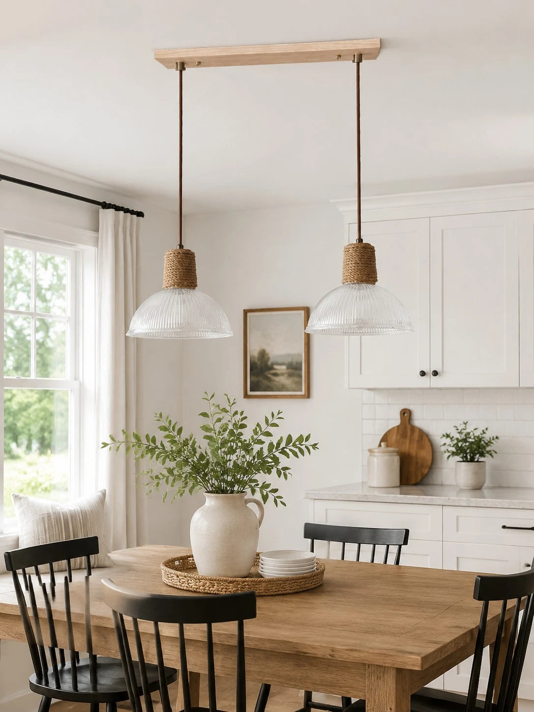 Rustic Woven Rope Glass Pendant Light Collection