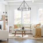 Load image into Gallery viewer, Rowan Modern Wagon Wheel Round Chandelier - Industrial Farmhouse Iron Lighting Fixture
