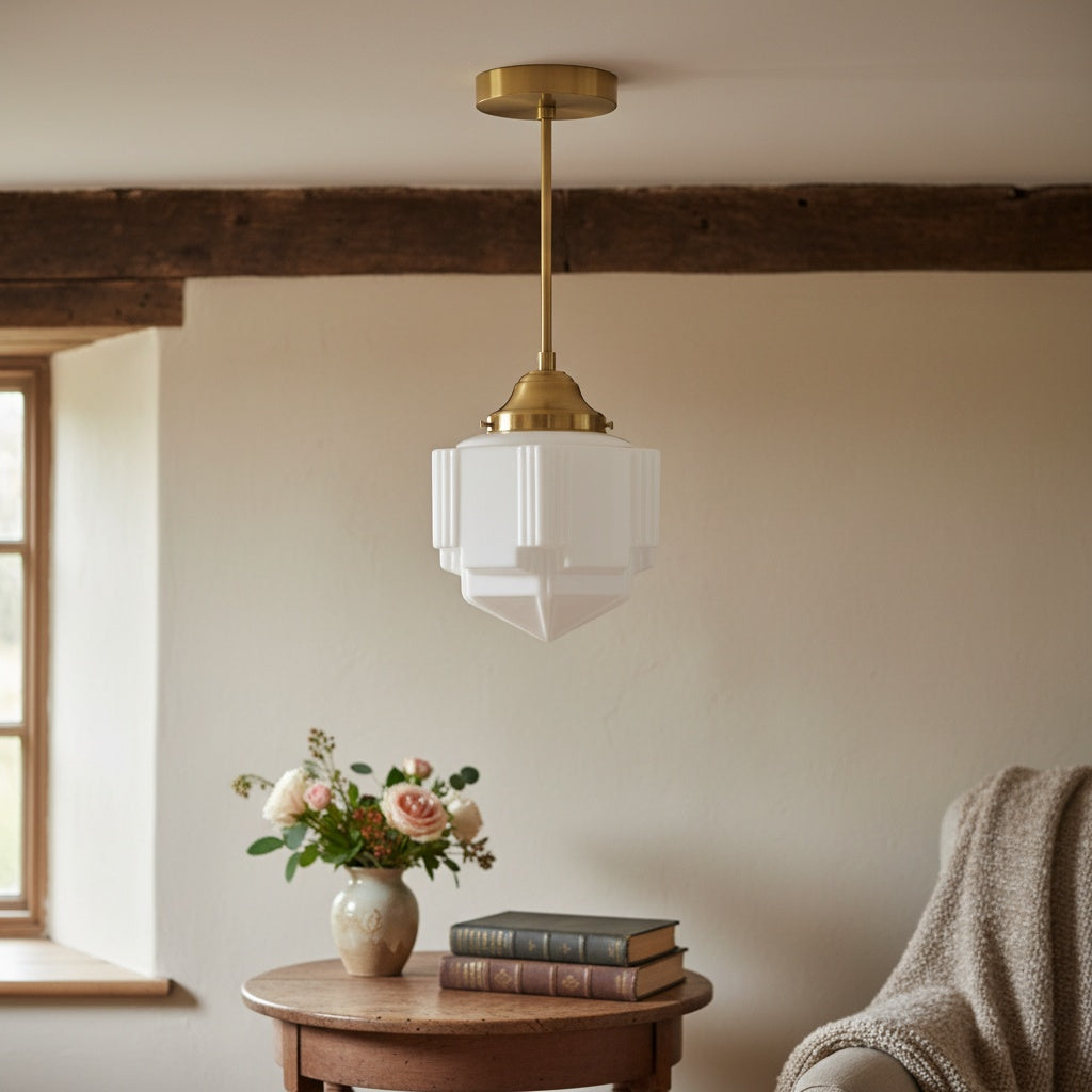 Geotower Glass Modern Pendant Light - Skyscraper Design - Brass or Black or Nickel Finish