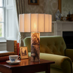 Afbeelding laden in galerijweergave, Cavilon Tafellamp met Waaier-vormige Linnen Kap - Steenafwerkingen Geschikt voor Woonkamers