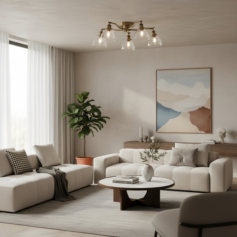 Plafonnier semi-encastré d'inspiration vintage Novera avec bras courbés pour espaces de vie